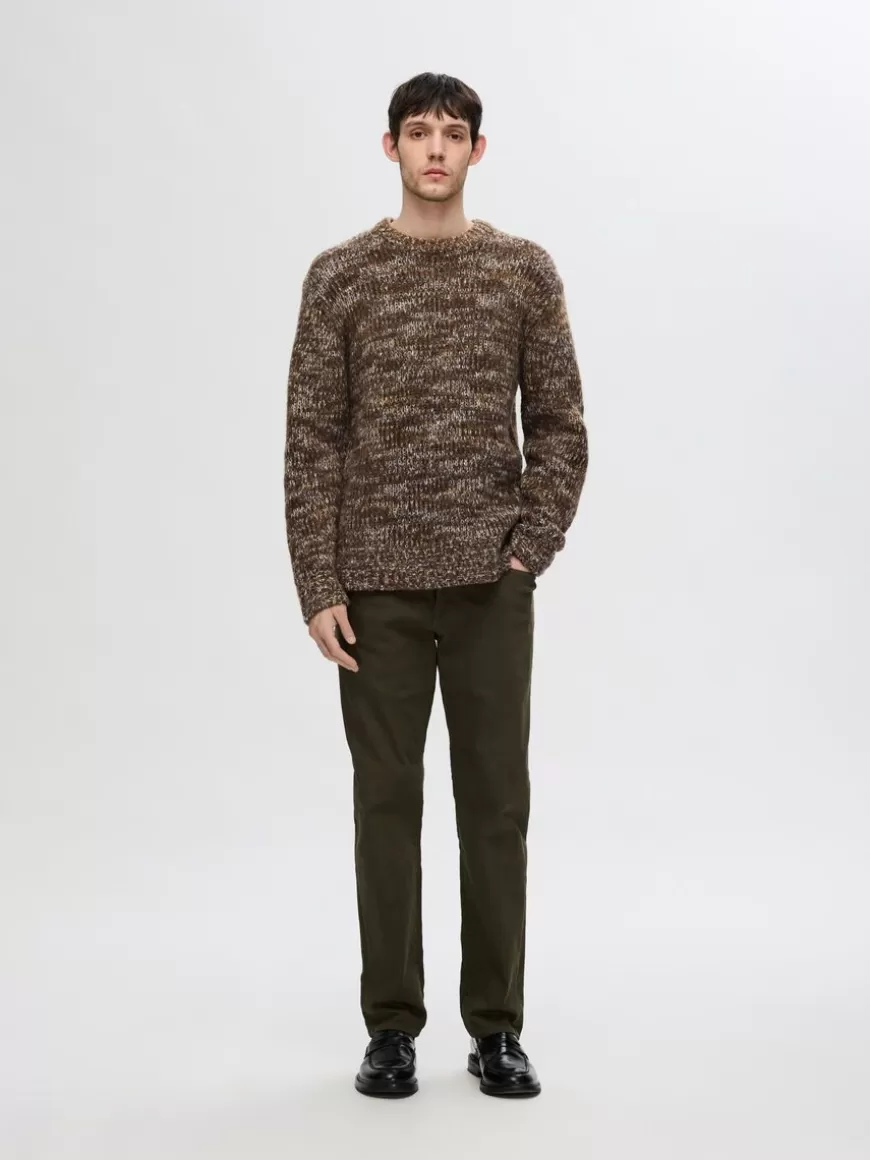 SELECTED STRUKTURERT STRIKKET PULLOVER Brown Fashion