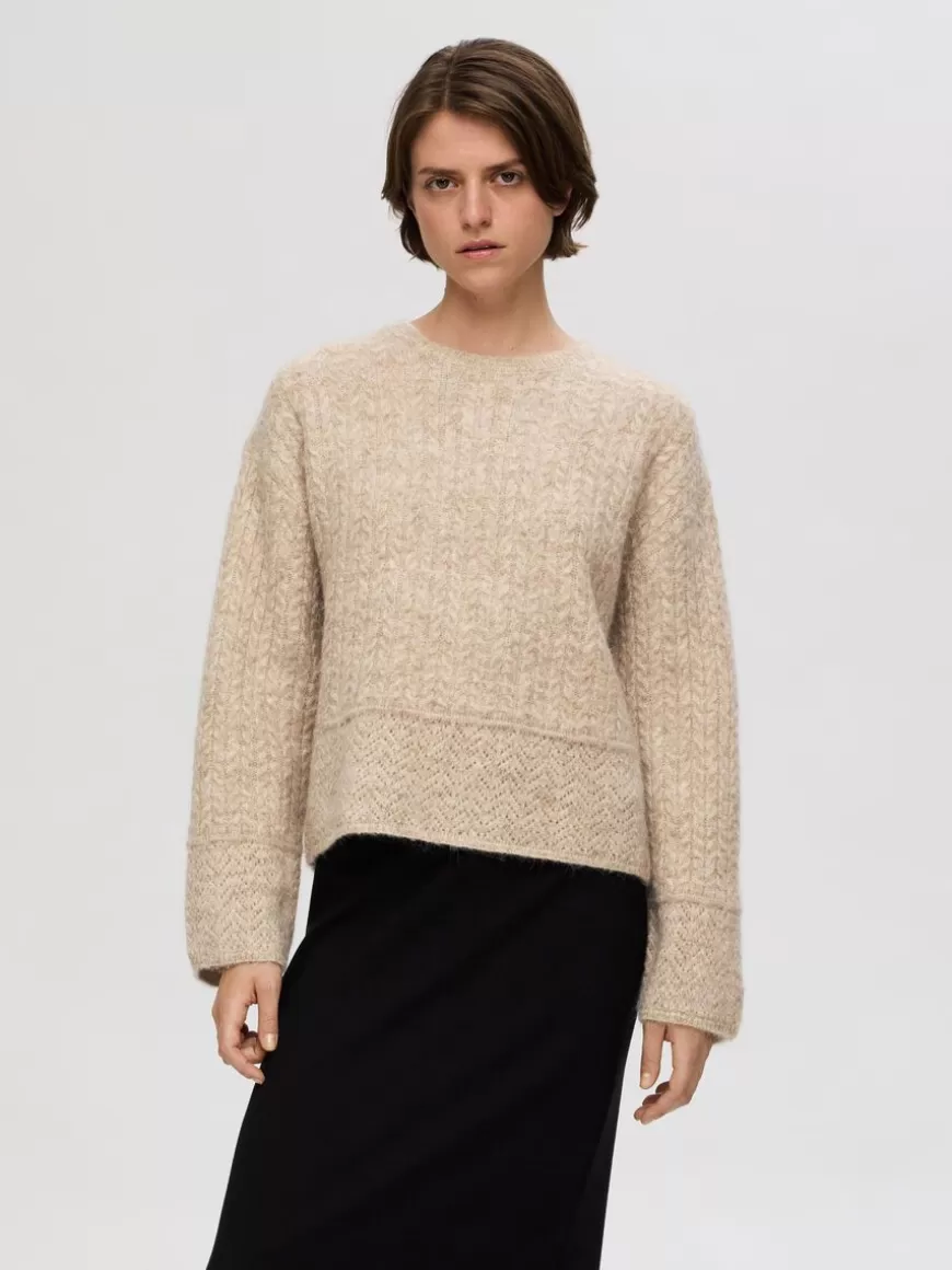 SELECTED STRUKTURERT STRIKKET PULLOVER Beige Online