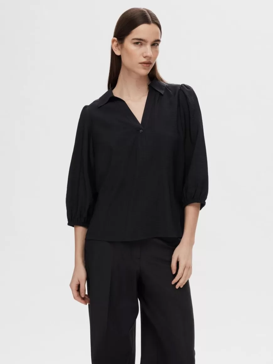 SELECTED V-HALS BLUSE Black Fashion