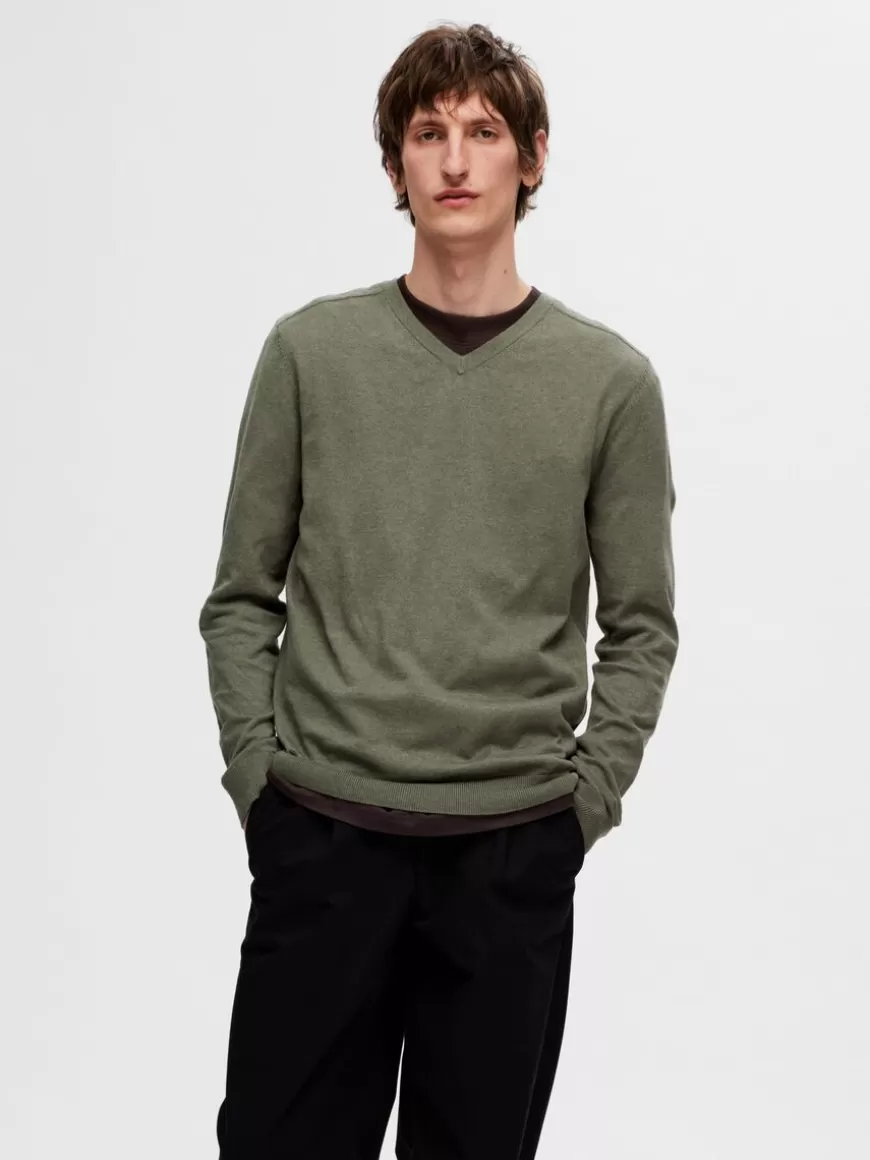 SELECTED V-HALS STRIKKET PULLOVER Green Fashion