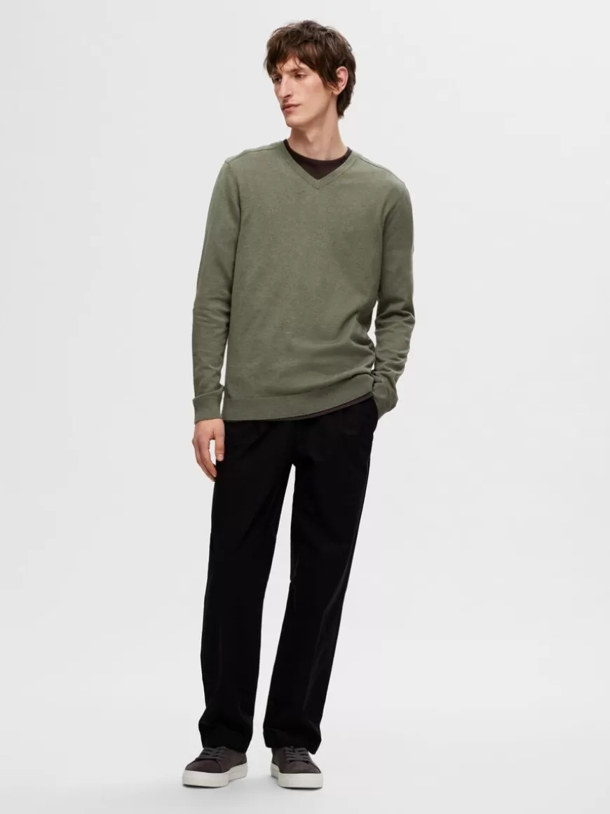 SELECTED V-HALS STRIKKET PULLOVER Green Fashion