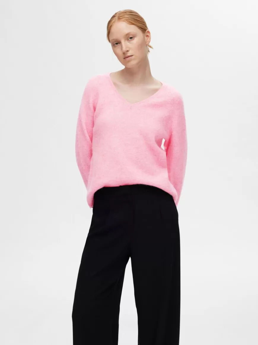 SELECTED V-HALS STRIKKET PULLOVER Pink Fashion