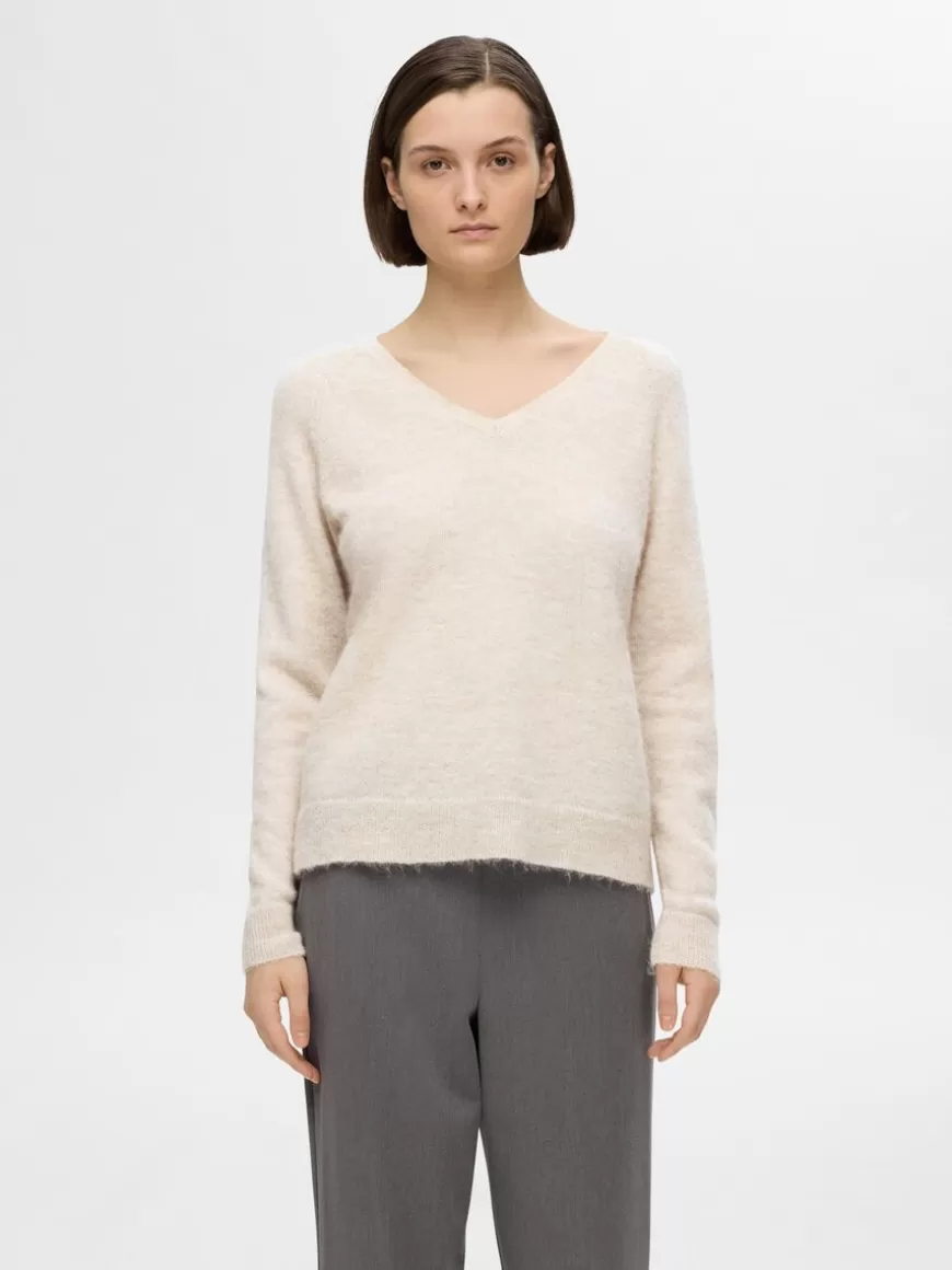 SELECTED V-HALS STRIKKET PULLOVER Beige Cheap