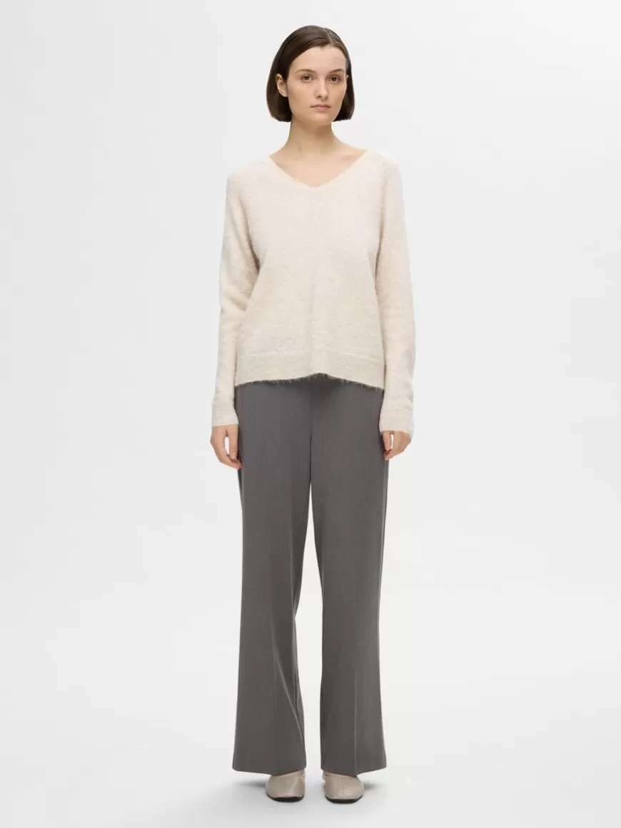 SELECTED V-HALS STRIKKET PULLOVER Beige Cheap