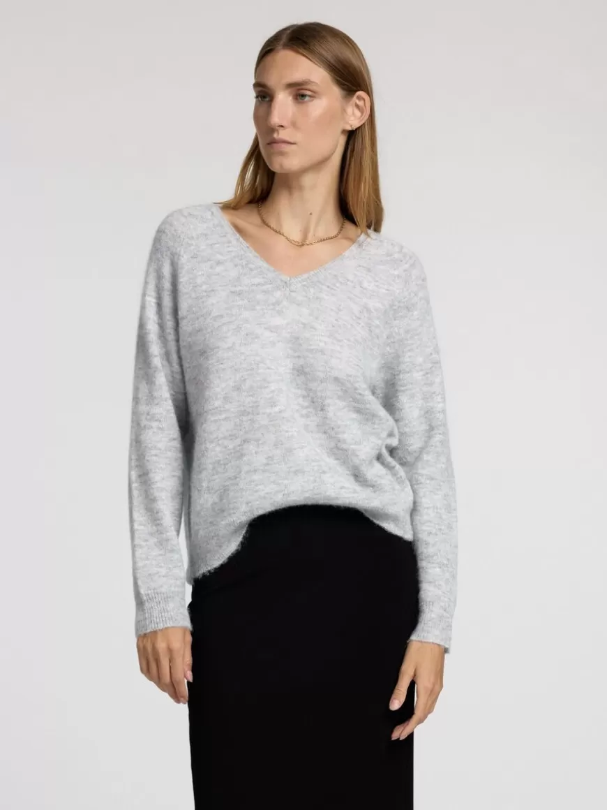 SELECTED V-HALS STRIKKET PULLOVER Grey Online