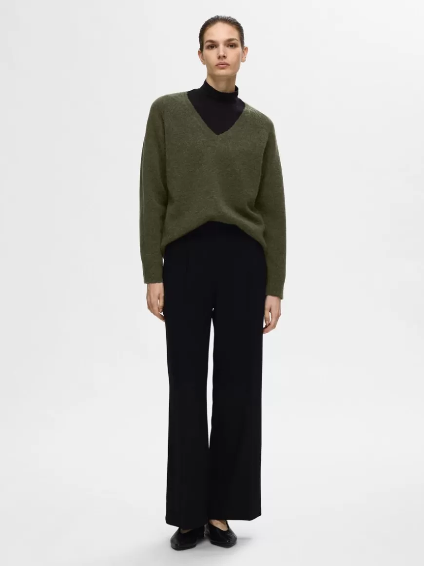 SELECTED V-HALS STRIKKET PULLOVER Green Sale