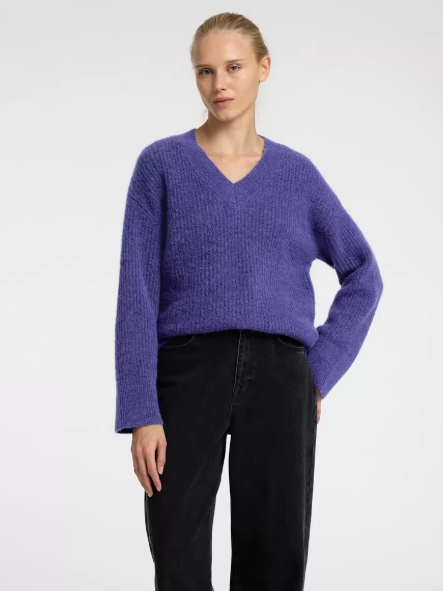 SELECTED V-HALS STRIKKET PULLOVER Purple Best