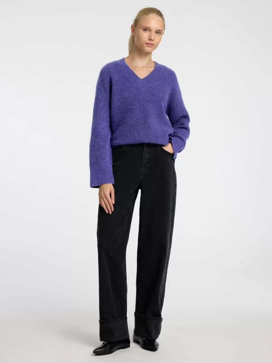 SELECTED V-HALS STRIKKET PULLOVER Purple Best