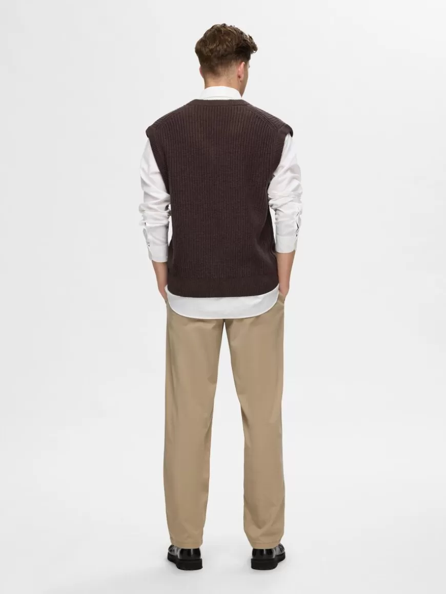 SELECTED V-HALS STRIKKET VEST Brown Fashion