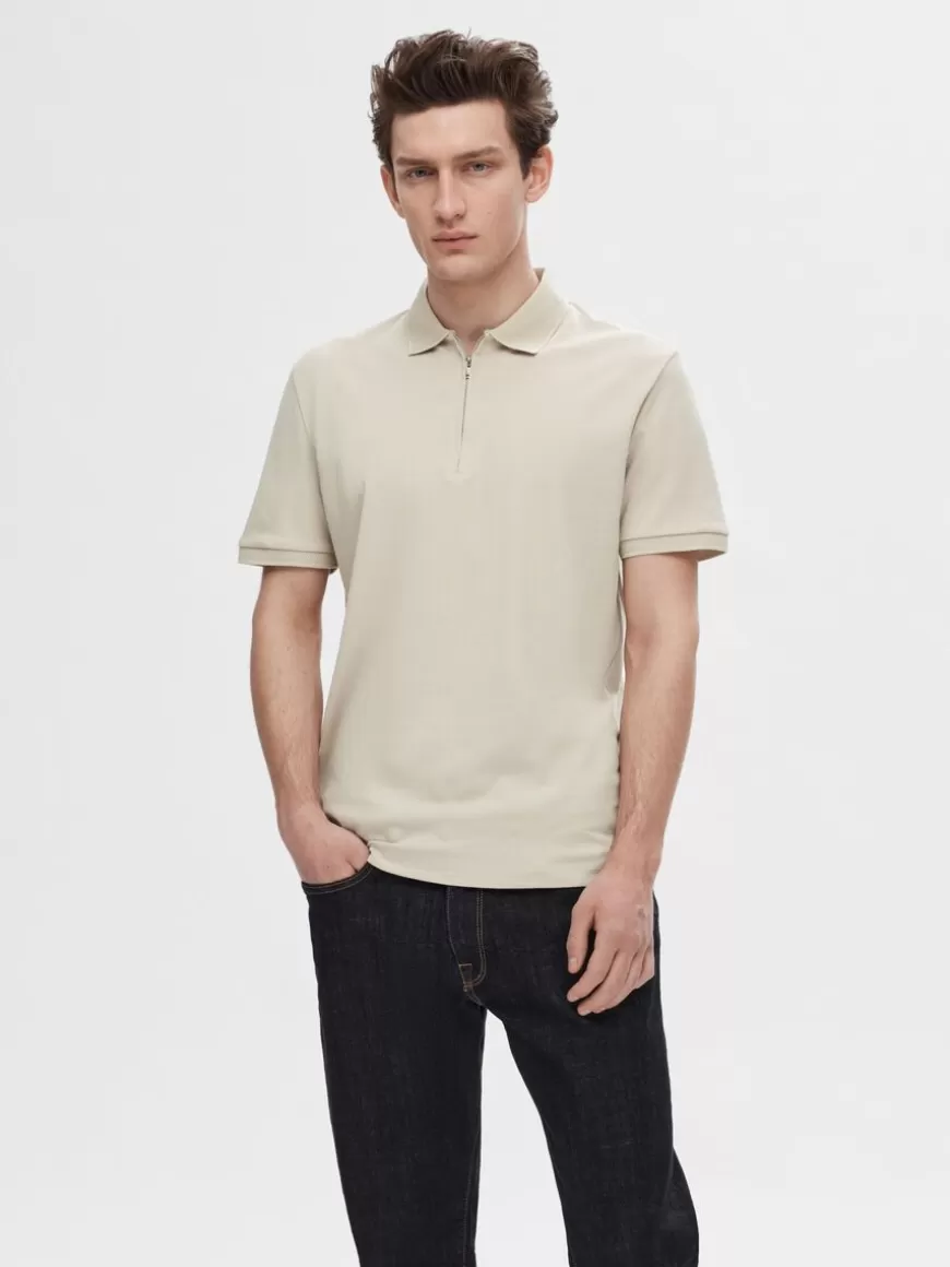 SELECTED ZIPPER POLOSKJORTE Beige Flash Sale